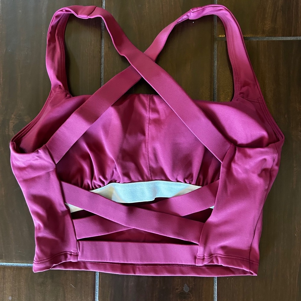 Halara SoftlyZero Airy Square Neck Backless Strappy Sports Bra Crop Top Berry S - Picture 5 of 7
